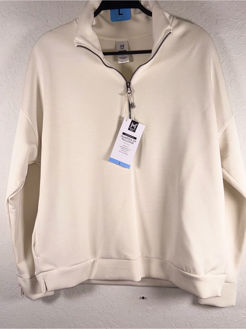 Women’s  Quarter Zip Pullover Cream Large NWT Relaxed Fit